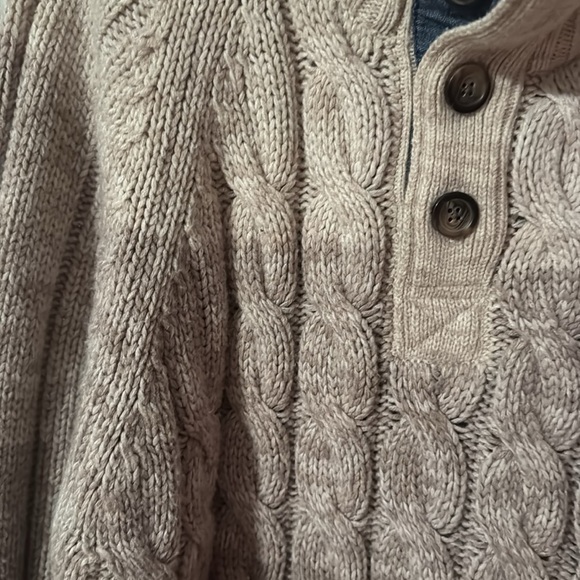 Weatherproof Vintage Men's Large Cable Knit Beige 1/4 Button Pullover Sweater - Picture 3 of 11
